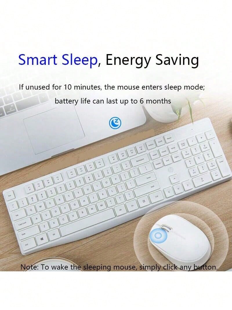 HP CS10升級版無線鍵盤滑鼠套裝 長續航無線鍵鼠套裝 靜音按鍵自動休眠 即插即用於電腦桌上型筆記型電腦 白色 - 白色 - 查看 1