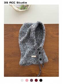 1pc Winter Scoodie Balaclava - Knitted Scarf & Hood Combined, Warm Ear Protection, Fashionable Mixed Color, High-Quality Wool Blend, Suitable For Autumn/Winter - Multicolor - View 6