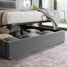 Hydraulic Double Bed With Upholstery, 140x200cm, Adjustable Headboard, Metal Slatted Base, Velvet, Modern Bed Frame With Storage Space, Large Storage Area, Grey (With Mattress) - Grey - View 4