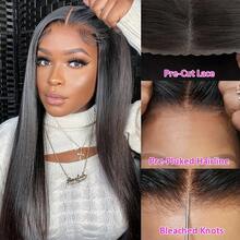 200% Density 8-34 Inch Brazilian Human Hair Wig, No Glue Required, 5*5 High-Definition Transparent Lace Straight Hair, Natural And Realistic, Suitable For Women Of All Races. Made From A Blend Of Real Human Hair And Synthetic Fibers And Protein Threads. - Natural & Black - View 3