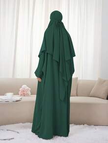 1 Bộ (Khimar và Abaya) - 1 chiếc váy Hồi giáo màu trơn mềm mại, thoáng khí + 1 chiếc khăn trùm đầu đơn giản đa năng, phù hợp để phụ nữ mặc hàng ngày vào mùa xuân, hè và thu - Nhiều màu - Xem 5