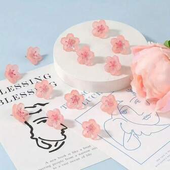 Chinchetas creativas de flor de cerezo 3D reutilizables con flores rosas en caja, lindas chinchetas DIY para tablero, útiles de oficina y escuela