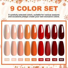 LIMEGIRL Set de 9 piezas de 8ml de esmalte de uñas en gel en tonos rojos, marrones y naranjas - Kit de manicura semi-permanente removible con luz UV LED en tonos cálidos de otoño, adecuado para salón y regalo - Multicolor - Ver 2