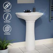 Small Bathroom Pedestal Sink White With Overflow Centerset Faucet Holes Grade A Vitreous China 33 Inch Tall X 16 Inch Wide X 14 Inch Projection Space Saving Ondine Design Renovator's Supply - Rộng 16 inch - Trắng - Xem 10