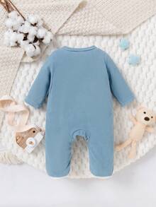 Niebieski kombinezon z nadrukiem pandy dla chłopców, zapinany na zamek, uroczy kombinezon z pandą - Niebieski - Zobacz 2