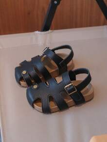 1 Pair Baby Girls' Summer Hook And Loop Sandals, Fashion Toddler Shoes - Black - View 2