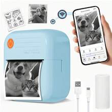 Portable Thermal Printer With Single Roll Thermal Paper - - Mini Mobile Receipt Printer, Ink-Free Sticker & Pocket Printer For Smartphones, For Photos, Diaries, Notes, Memos, DIY Printing, Etc(Compatible With Smartphones) - Màu xanh nhạt - Xem 13