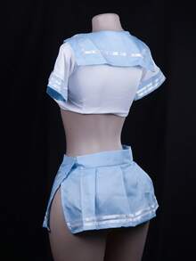 Flirty & Sweet Schoolgirl Style Lingerie Set - Easy-Access Design, Pure Aesthetic (JK Inspired) - 寶藍色 - 查看 4