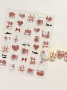 New Autumn/Winter Wool Plaid Heart Nail Stickers, Sweet And Fresh, Versatile Bow Heart Nail Art Decor