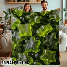 1pc Green Jelly Delight Throw Blanket - Cute Star-Shaped Gummy Bear Design, Soft Glossy Digital Print Polyester, Lightweight All-Season Cozy Blanket For Bed, Sofa, Travel, Camping, Christmas, Halloween, New Year Gifts For Friends & Family, Camping Ess - 彩色 - 查看 1