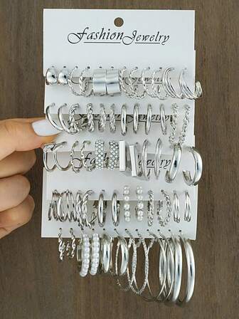 12-60 件银质女士耳环套装 - 优雅仿珍珠耳环，适合日常佩戴、办公室时尚和特殊场合