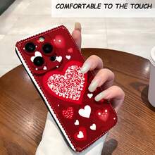 1PC Phone Case,  Red Heart Pattern Print Design , Stylish Phone Case, Phone Decoration, All-around Lens Protection, Creative Small Gift, Funny Gift for Boys and Girls - ブラック - チェックする 2
