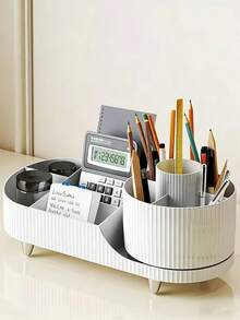 1pc 360° Rotating Makeup Brush Holder, Multi-Functional Desktop Organizer With Compartments, Large Capacity, Can Store Makeup Brushes, Lipsticks, Skincare Products, Jewelry, Pens, Vanity Organizer Box, Gift For Girlfriend/Friend On Holidays - Multicolor - View 12
