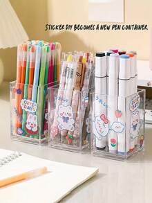 1/3/5 Pcs Acrylic Multi-Functional Stationery/Cosmetic/Tool Storage Box, Square/Round Plastic Desktop Organizer Box, Back To School/Graduation Stationery Organizer, Pen Holder, Makeup Brush Holder, Student Gift, Independent Study Motivation,Pencil Case,Bag - Multicolor - View 6