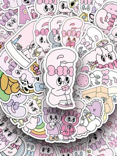 50张卡通兔子贴纸，趣味复活节兔子贴纸，美观贴纸套装，可爱卡哇伊剪贴簿贴纸，日记贴纸，散装贴纸，文具贴纸，剪贴簿贴纸，防水贴纸，适用于滑板、行李箱、笔记本电脑、保险杠、派对用品