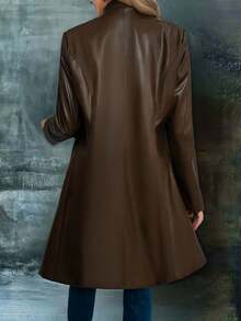 Women's Vintage Contrast Color Collar Leather Jacket, Suitable For Spring And Autumn - Coffee Brown - View 2