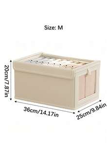 1 pieza Caja de almacenamiento de ropa con cubierta de tela beige, organizador de armario con ventana transparente y plegable, contenedor de almacenamiento de estilo de cajón para el hogar para jeans - Beige con tapa - Ver 12