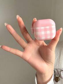 清新粉白格子图案 4/Pro 3/Pro 2 耳机保护套，适用于苹果无线蓝牙耳机第三代/第二代，简约设计 - 彩色 - 查看 8