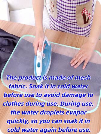 1 pieza Mantel de planchar resistente a altas temperaturas, con funciones de aislamiento térmico y planchado. Hecho de tela de malla adecuada para diversos materiales de ropa, se puede usar como alfombrilla de hierro o red de planchado . Efectivamente, Ins s alta temperatura para evitar daños o decoloración de la ropa. Ligero y transpirable sin afectar el efecto de Planchado, almacenamiento conveniente sin espacio de cobertura. Un artículo práctico y útil para el cuidado de prendas. Color y estilo aleatorios.