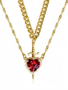 1 Collar con colgante con forma de corazón de multi-capa con cadena dorada y rhinestones rojos de diseño de moda, diseño en capas, adecuado para uso diario de mujeres en el Día de San Valentín - collar - Ver 1