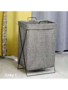 1pc Foldable Laundry Basket With Iron Frame And Washing Bag, Home Storage And Organization For Clothes And Toys - Grey - View 3