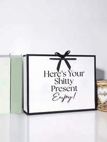 1pc Funny Paper Gift Bag, Lightweight Foldable Shopping Tote With Ribbon, Humorous Birthday, Wedding, And Anniversary Gift Bag - Multicolor - View 5