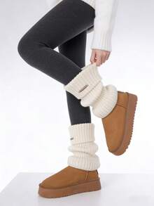 1 pereche de pantaloni călduroase de culoare solidă, călduroase și la modă, potrivite pentru ținute de la școală, șosete de Halloween, toamnă și iarnă, cumpărături casual, vacanță, ținute de petrecere de Crăciun (litere metalice cu logo aleatoriu) - Șosete etichetate - Vizualizare 12