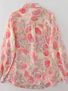 Women's Floral Print Elegant Long Sleeve Blouse Spring Vacation - Powder Green - View 3