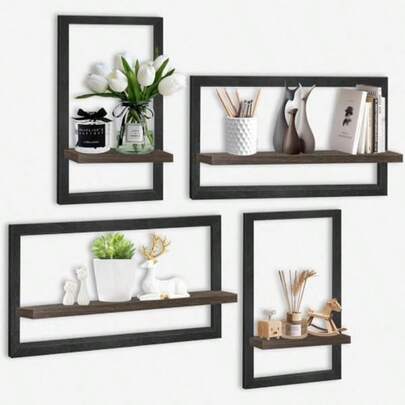 4 Pack Wall Shelves SetWalls Hanging Shelf Floating Shelves Display Shelf For Bathroom Living Room Bedroom Kitchen Cafe Hotel Hanging Storage Racks Black