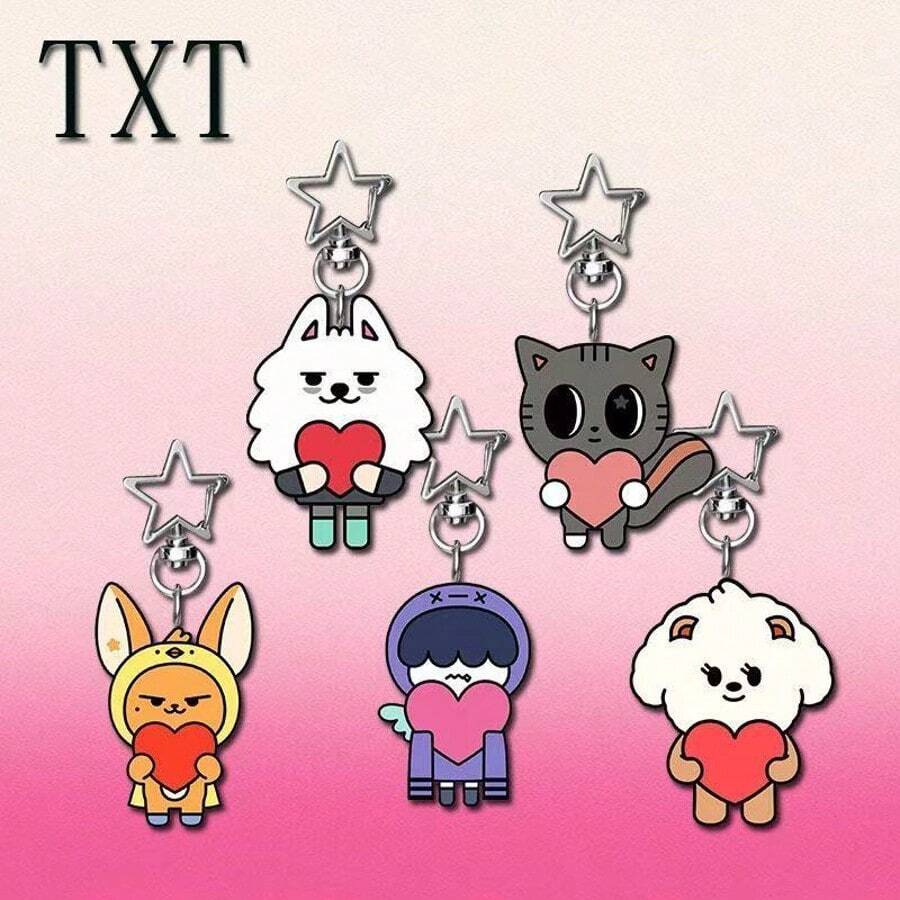 TXT K-Pop Boy Band Cartoon Animal & Star Acrylic Keychain Pendant, Cute Decorative Accessory For Bag, Backpack, Gift For Holidays - Multicolor - View 1