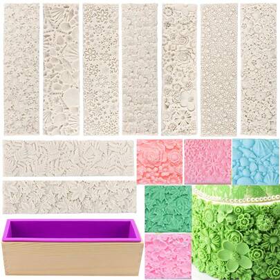 Artistic Silicone Soap Mold Set With Wooden Box & Floral Flower Embossing Mat, Flexible Rectangle, Sea Shell & Starfish Silicone Mold DIY Crafting For Soap And Resin, 42oz Capacity