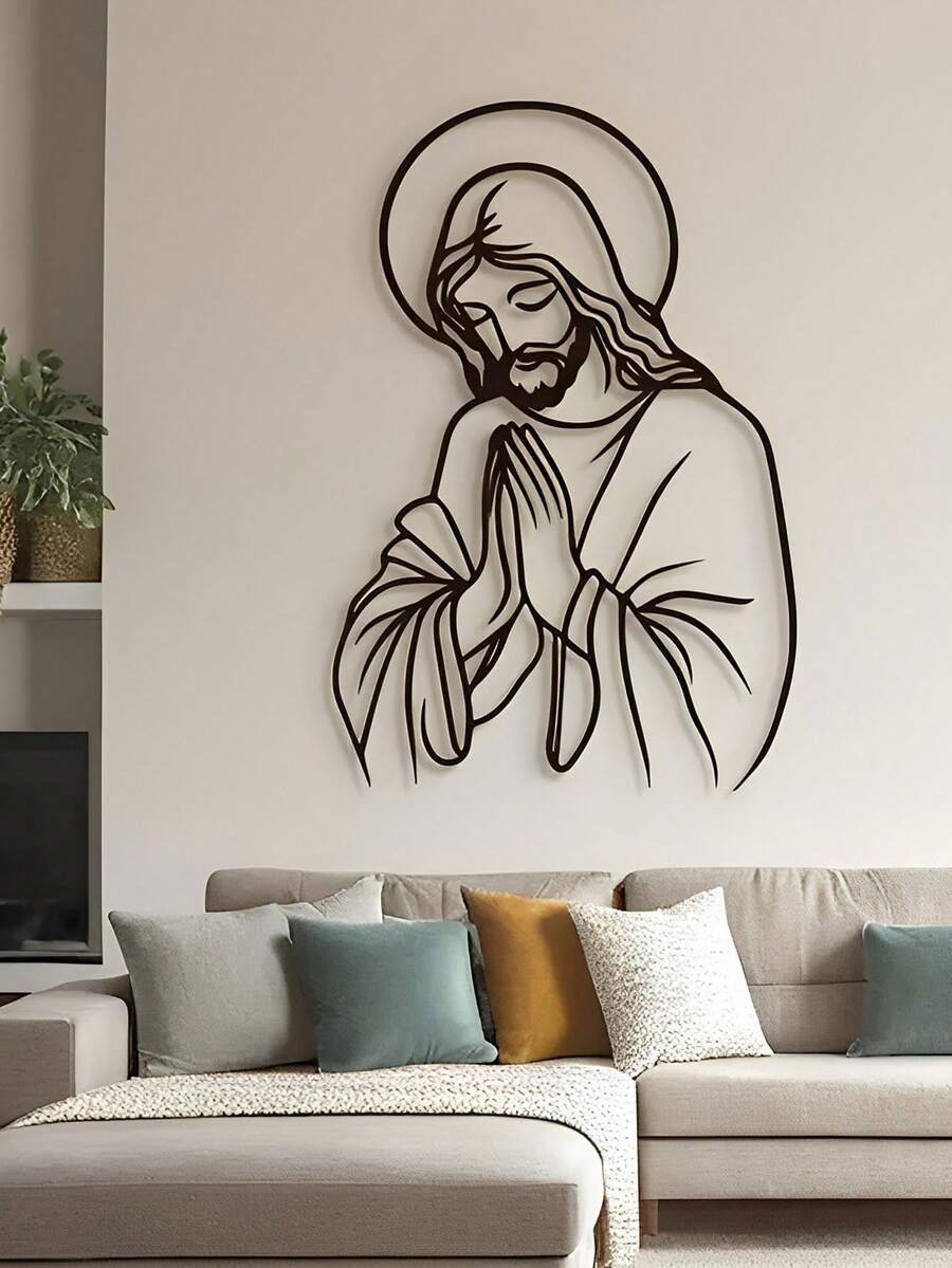 大型耶稣金属墙饰 - 经典基督教卧室家居装饰，激光切割设计，易于悬挂，乔迁礼物，简约祈祷之手插画，现代宗教金属墙饰，励志墙饰 - 彩色 - 查看 1