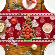 1pc Valentine's Day Red & White Plaid Table Runner, Linen Material With Red Heart Pattern, Suitable For Anniversary, Home Kitchen, Dining Room And Holiday Table Decor - Red - View 5
