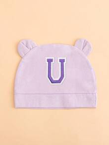 Touca infantil leve roxa com 26 letras e orelhas duplas, touca fofa para recém-nascido, macia, respirável e confortável, adequada para bebês de 0 a 3 meses, vários estilos disponíveis. - Roxo Malva - Ver 35