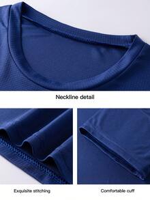 男士速干透气运动T恤，吸湿排汗轻便休闲跑步健身运动打底衫 - 藍色 - 查看 9