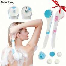 Multi-Functional Waterproof Electric Shower Brush, Shower Massage Device, Fully Automatic Charging, Making Showering More Convenient And Comfortable. Combines Cleaning, Massage, And Exfoliation Functions; Back Massage Mud For Full-Body Shower. Fully Automatic Waterproof Lazy Back Brush. - White - View 5