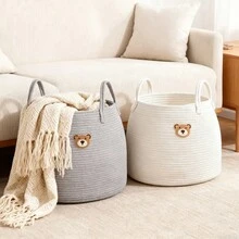 宠物收纳篮 猫狗玩具篮 大号编织绳洗衣篮 带提手，家居装饰收纳篮 可收纳毯子、毛巾、衣物、宠物用品 - 彩色 - 查看 6