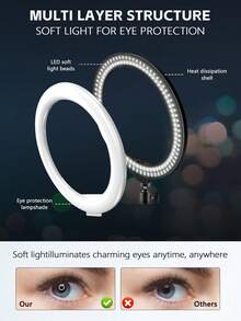 TOKQI 10-Inch Detachable Selfie Ring Light With Flexible Phone Holder, USB Powered, 3 Color Temperatures And 10 Brightness Levels, Includes Extendable Tripod (21.6/52.3/61 Inches), Suitable For Live Streaming, Photography, Video Recording, Makeup, Selfie, Compatible With Smartphones - Multicolor - View 7