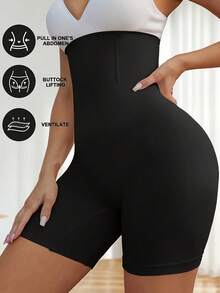 1pc Women's High-Waisted Tummy Control Butt Lifting Shaping Shorts - Opaque Heavy-Duty Compression Underwear, Postpartum Belly, Workout & Everyday Pants, Washable (No Padding) - 黑色 - 查看 4