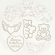 情人节心形玫瑰系列印章模具 卡通心形熊钻石压花烘焙饼干模具 手工情人节礼物饼干蛋糕模具 适用于日常使用、生日、情人节、母亲节等各种节日手工饼干模具礼品