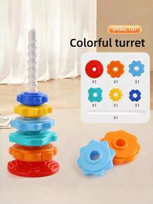 Baby Toy Turn Tower Rainbow Turntable Funnel Building Block Early Learning Educational Toy Stacker Rainbow Tower With Ring For Infant Baby School, ,Baby Spinning Stacking Toys, Rainbow Ring Stacker Montessori Toys For Babies - 彩色 - 查看 4