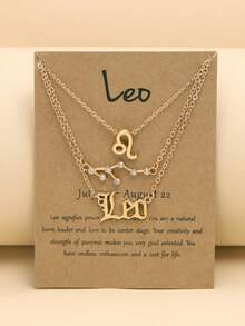 3pcs/set Vintage English Alphabet & Symbol & Star Sign Design Constellation Card Pendant Necklaces - Yellow Gold - View 20