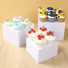 6件套优雅银色亚克力方形蛋糕架套装，带盖 - 5英寸、6英寸、7英寸、8英寸多层展示架，婚礼及派对甜点中心装饰品，婚礼及生日用品，家居及派对装饰品 - 白色 - 查看 7