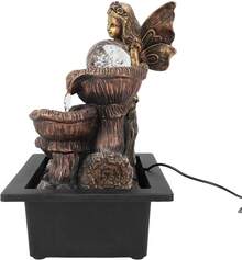 Fuente de Mesa Fuente de Mesa Artesanías de Agua Corriente Luces LED de Hadas de Flores Bomba Decorativa USB para Interiores, Fuente de Cascada de Resina Adornos Bomba Hogar para - 1 - Ver 4