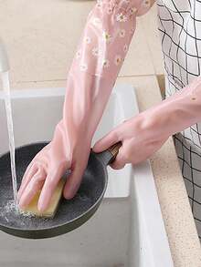 Reusable Long Sleeve Rubber Gloves, Made Of Silicone Material, Waterproof, Suitable For Kitchen, Bathroom, Floor And Wall Cleaning - Dishwashing And Pet Cleaning Gloves, Kitchen Cleaning Gloves, Floor Cleaning Gloves, Flexible Gloves, High Quality Gloves, Household Gloves, Multi-Purpose Gloves, Suitable For Busy Housewives And Professional Cleaners