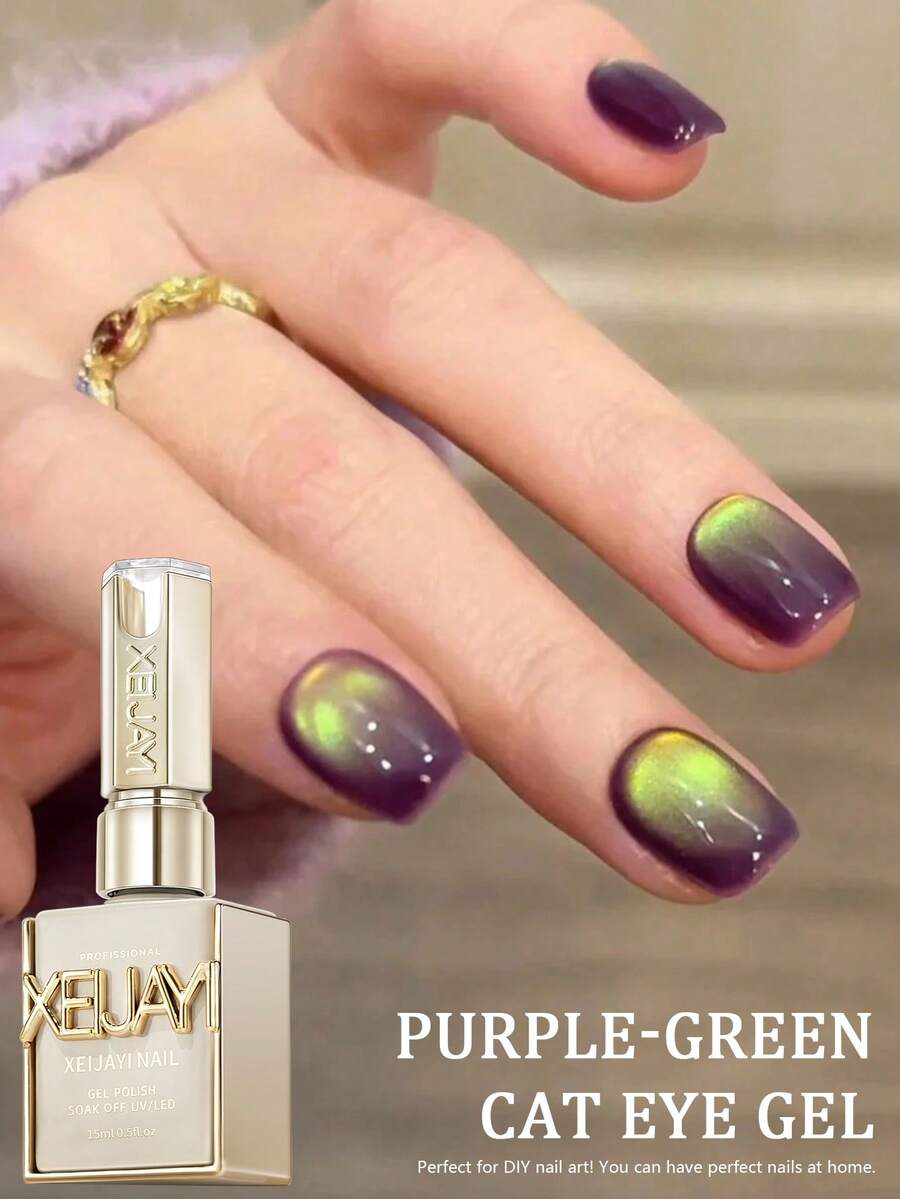 XEIJAYI 1瓶綠葡萄貓眼美甲凝膠，UV/LED固化，快乾美甲凝膠 - 女性理想的冬季禮物