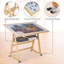 500 Piece Tilting Puzzle Table With Legs & Cover Mat, Adjustable Jigsaw Puzzle Board Easel With Storage, Portable Wooden Table With 4 Wheels For Adults, Great Assistant For Mom & Elderly,35090762 - Multicolor - View 5