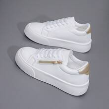 新款拉链百搭经典白色运动鞋，休闲运动鞋，滑板鞋，学生鞋，适合春秋季穿着 - 白色 - 查看 9