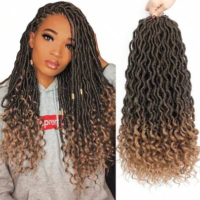 FULCRUM 12, 14, 18, 24 pulgadas Locs falsos con extremos rizados, Locs de diosa pre-enrollados, Cabello trenzado sintético de Locs suaves bohemios para mujeres y niñas