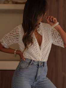 Áo sơ mi nữ SUNSTORY màu trắng mùa hè, 100% cotton, cài cúc, vạt bèo, thích hợp cho văn phòng, trường học, công sở và các dịp khác, phong cách thanh lịch thường ngày, công sở thường nhật. - trắng - Xem 2